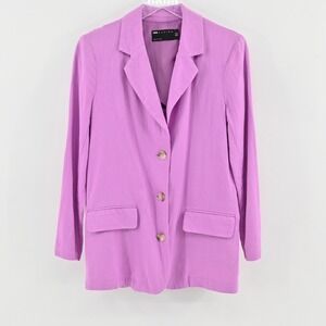 ASOS DESIGN Womens Linen Blend Blazer Size US 2 Pink Lilac‎ Straight Suit Jacket
